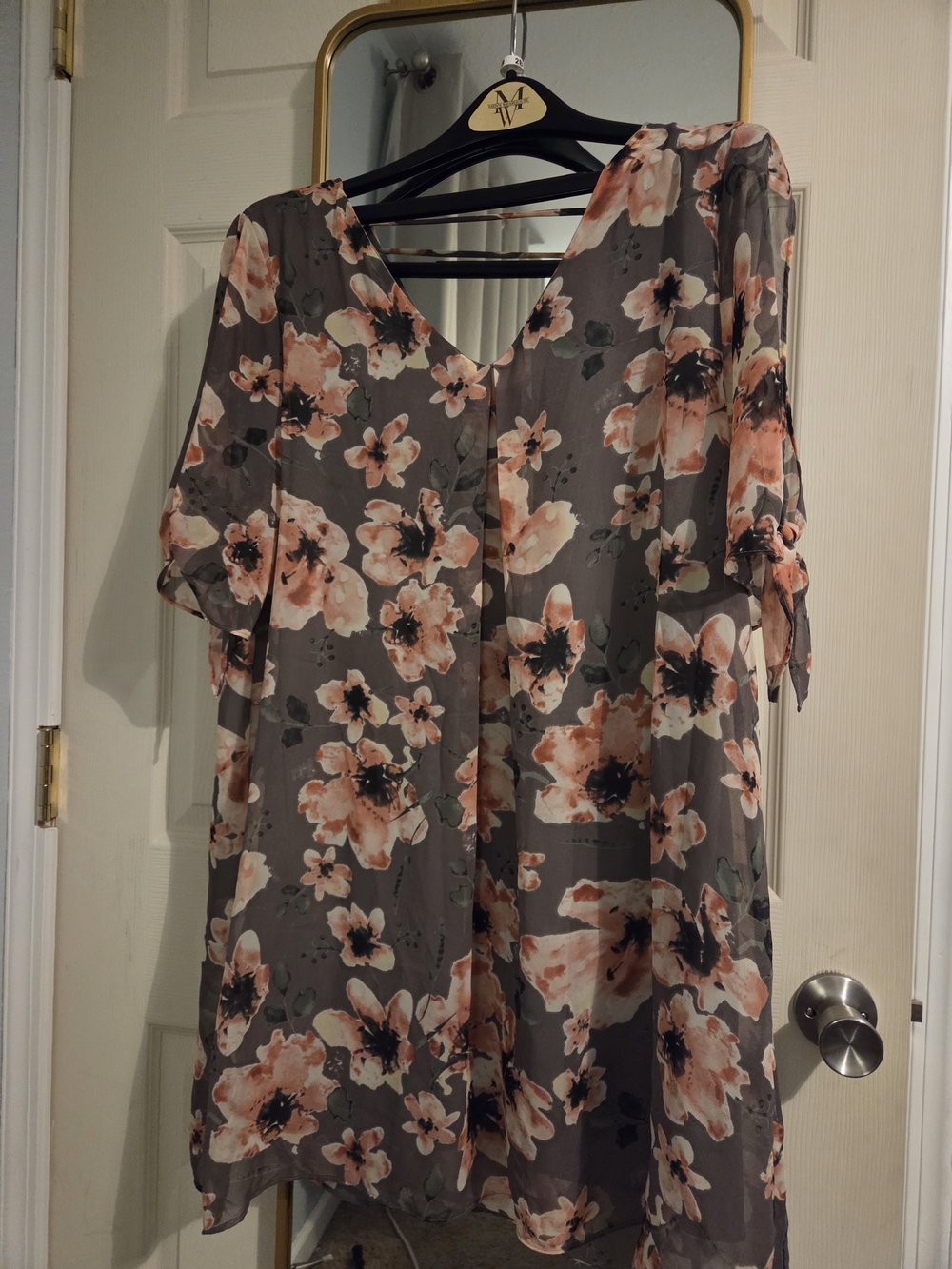 Soprano Gray Tunic Dress with Peach Floral Print